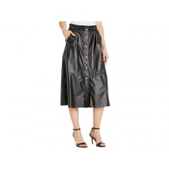 Blank NYC Faux Leather A-Line Skirt with Snap Detail