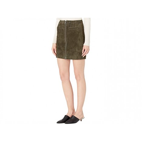 Blank NYC Real Suede Skirt with Zipper Detail in Olive Green