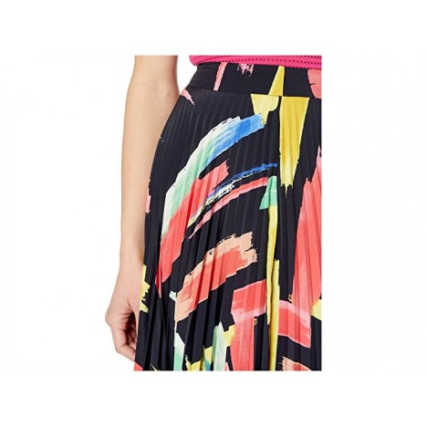 Milly Modern Brushstroke Print on Poly Twill Pleated Skirt
