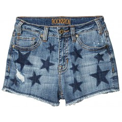 Rock and Roll Cowgirl High-Rise Shorts Printed Navy Stars in Medium Wash 68H5290