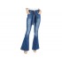 Rock and Roll Cowgirl High-Rise Flare with Button Fly Closure and Denim Self Belt in Medium Wash WHN6117