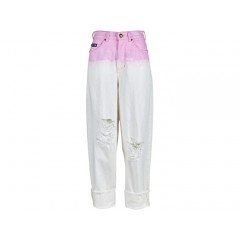 Versace Jeans Couture Degrade Barrel Destructed Jeans with Cuffed Hem in Rose Wild Orchid