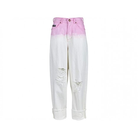 Versace Jeans Couture Degrade Barrel Destructed Jeans with Cuffed Hem in Rose Wild Orchid