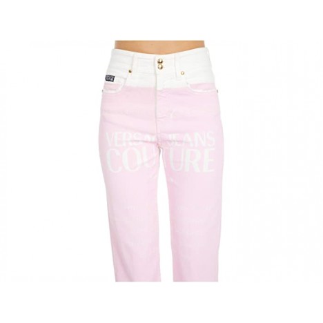 Versace Jeans Couture Printed Logo Mid-Rise Skinny Jeans in White Pink