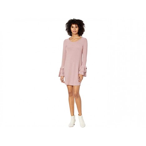 Chaser Cozy Knit Tiered Ruffle Sleeve High-Low Shirttail Dress