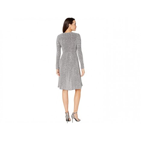 Donna Morgan Textured Metallic Stretch Knit Long Sleeve Ruched Side Midi Dress