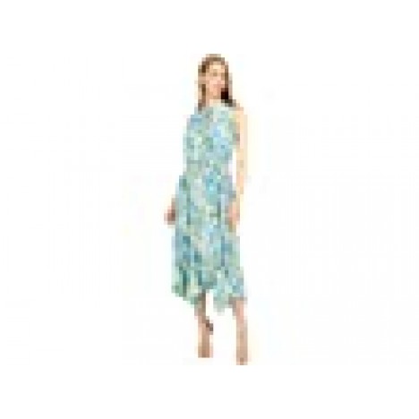 London Times Watercolor Mosaic Printed Chiffon High-Low Fit-and-Flare