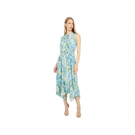 London Times Watercolor Mosaic Printed Chiffon High-Low Fit-and-Flare