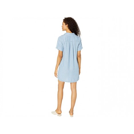 Mod-o-doc Stripe Tencel Denim Short Sleeve A-Line Dress with Frayed Hem