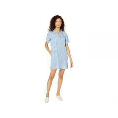 Mod-o-doc Stripe Tencel Denim Short Sleeve A-Line Dress with Frayed Hem