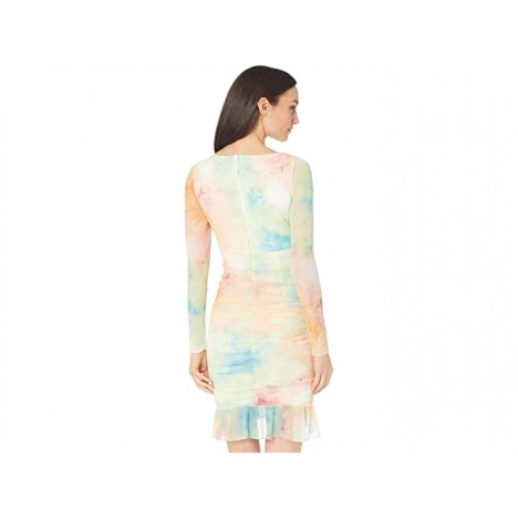 Sage Meshed Ruched Tie-Dye Dress