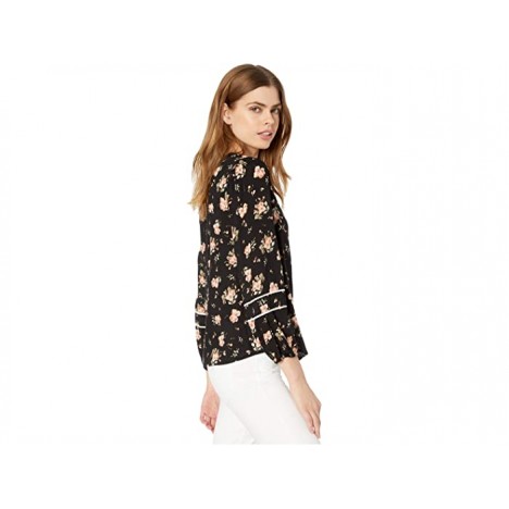 1.STATE Long Sleeve Contrast Piped Festival Roses Blouse