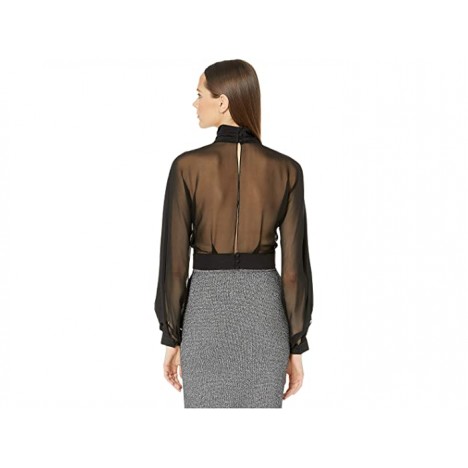 Cushnie High Neck Billowing Sleeve Blouse with Chiffon Back