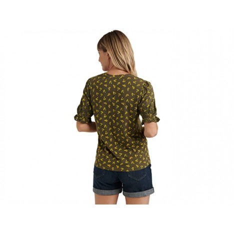 Lucky Brand Puff Sleeve V-Neck Embroidered Top