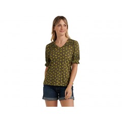 Lucky Brand Puff Sleeve V-Neck Embroidered Top