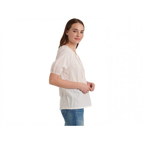 Lucky Brand Short Sleeve V-Neck Embroidered Peasant Top