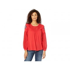 Wrangler Long Sleeve Peasant Top Embroidered Sleeves
