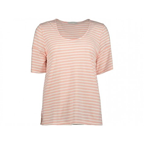 Mod-o-doc Heathered Stripe Jersey Scoop Neck Tee with Button Sleeves