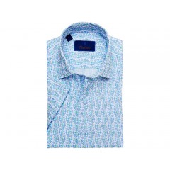 David Donahue Blue Seahorse Printed Short Sleeve Sport Shirt