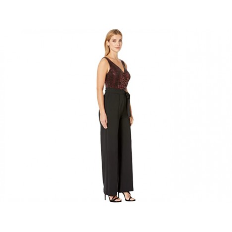 Donna Morgan Metallic Stretch Top with Ruched Detail and Tie Jumpsuit