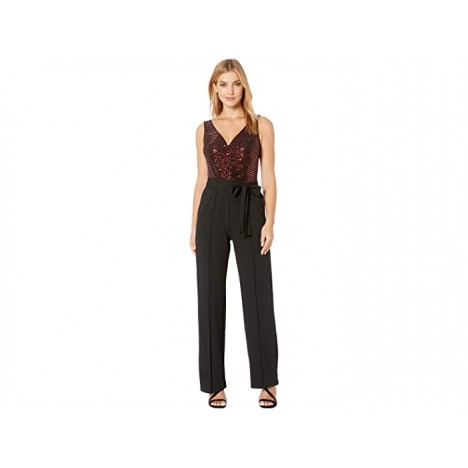 Donna Morgan Metallic Stretch Top with Ruched Detail and Tie Jumpsuit