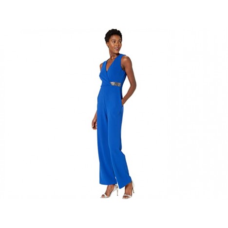 Donna Morgan Stretch Crepe Sleeveless Faux Wrap with Crystal Detail Jumpsuit
