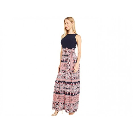 Vince Camuto Printed Chiffon and Jersey Twofer Jumpsuit with Wrap Front Pants