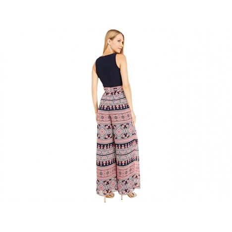 Vince Camuto Printed Chiffon and Jersey Twofer Jumpsuit with Wrap Front Pants