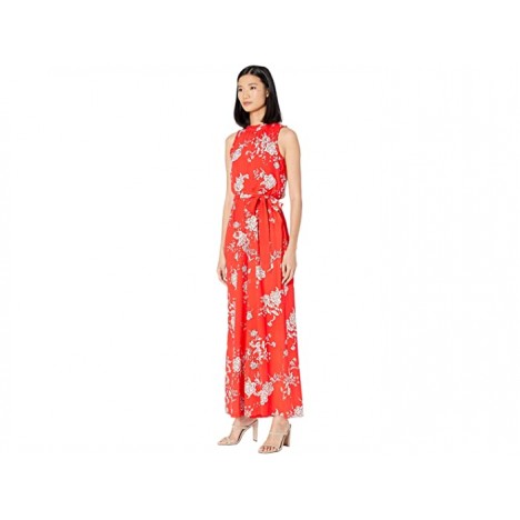 Vince Camuto Printed Crepe Wide Leg Jumpsuit with Ruffle at Neck and Armholes