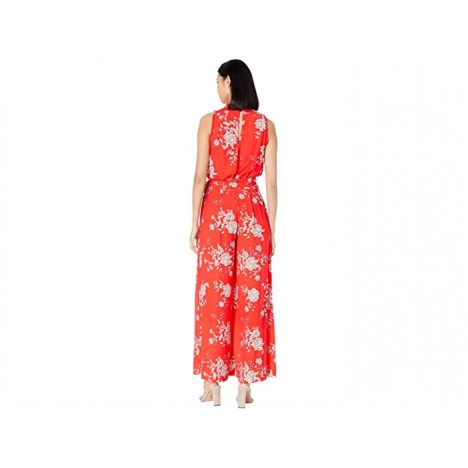 Vince Camuto Printed Crepe Wide Leg Jumpsuit with Ruffle at Neck and Armholes